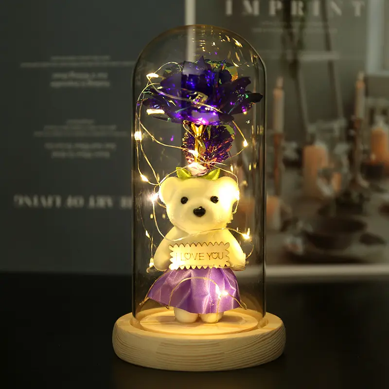 バレンタインデーギフトを製造テディベアホーム装飾LEDランプギャラクシー人工バラの花母なる女の子の誕生日プレゼント