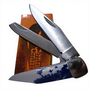 Navaja de Bolsillo Estilo Trapper con Bandera Americana, Doble Hoja de Acero Inoxidable, Punta Recta, Grado Industrial - Product Image 4