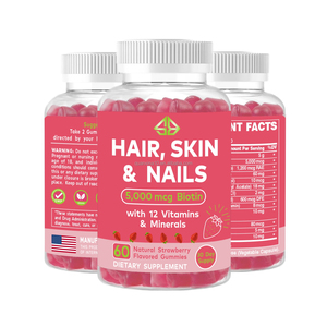 Suplemento de Biotina, Vitamina D y Ácido Fólico para la Salud del Cabello, la Piel y las Uñas, Belleza, Blanqueamiento, Antienvejecimiento, Herbal, 60 Gomitas para Adultos - Product Image 1