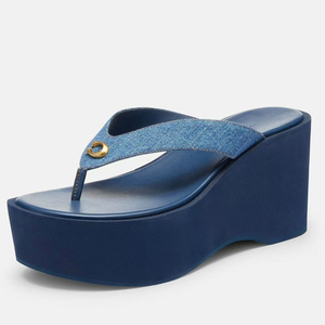 Sandales compensées en jean à bout ouvert pour femmes, grandes tailles 44, à talon haut, style mules ou claquettes, chaussures à plateforme à coupe large - Product Image 1