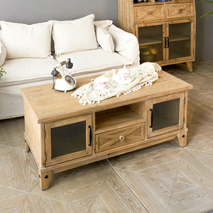 Table basse en bois massif de style rustique pour salon, durable, avec un design décoratif, des tiroirs de rangement et une montage facile - Product Image 1