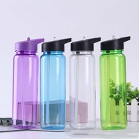 Vente en gros Bouilloire de sport en plastique de 700 ml Tasse à paille transparente personnalisée PS avec poignée