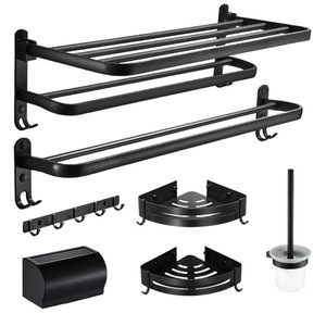 Bathroom Storage Rack Set Aluminum Alloy Wall <b>Mounted</b> Towel Rack <b>With</b> Hooks Corner Shelf And Toilet Brush Holder 58cm - Product Image 5