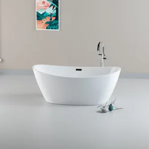 Berdiri Bebas Berbentuk Oval Dipanaskan Mandi Akrilik Bathtub dengan Keran