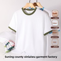 Kaos oblong katun murni 210g, serap keringat tinggi, kerah O-neck, lengan pendek, pria wanita, warna polos, desain polos