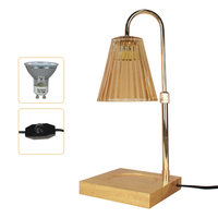 Lampe chauffe-cire électrique à hauteur réglable et lumière tamisable avec base en verre et en bois pour l'aromathérapie