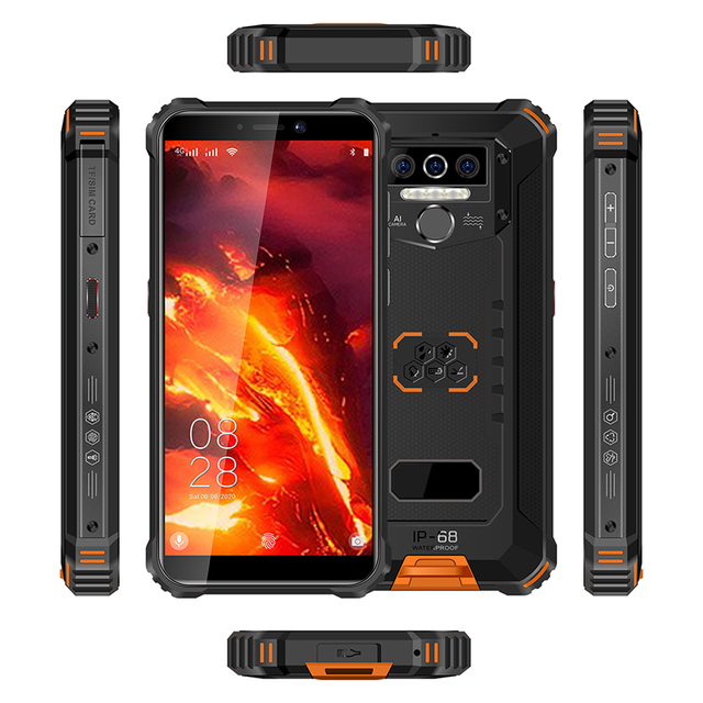 Cheapest 5.5 Inch Octa-core Rugged Phones Android 10.0 IP68 4G+64G Rugged GPS Smartphone with Four Cameras and Fingerprint