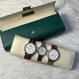Leather <b>Watch</b> Roll for Travel Handmade Men's <b>Watch</b> <b>Case</b> with Green Embossed Custom Logo Service for Promotional Gifts - Product Image 2