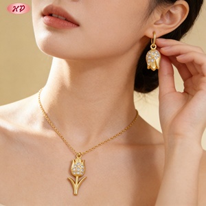 Joyería Chapada en Oro de 18K, Tulipán con Circonita AAA, Conjuntos de Joyería de Moda al por Mayor, Looks para Mujer de Primavera/Cita/Té de la Tarde - Product Image 6
