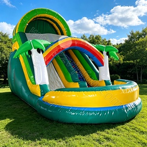 Toboggan aquatique gonflable palmier tropical avec piscine, toboggan aquatique en PVC de qualité commerciale pour enfants et adultes, <span class=keywords><strong>location</strong></span> pour fêtes en plein air - Product Image 1
