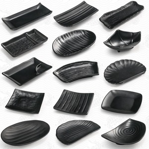 Vente en gros d'assiettes incassables noires en usine chinoise, <span class=keywords><strong>service</strong></span> de table en mélamine pour sushi et restaurant - Product Image 1