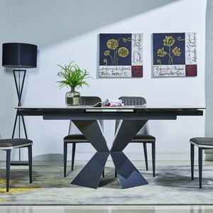 Pieds en métal ensemble de <span class=keywords><strong>Table</strong></span> à <span class=keywords><strong>manger</strong></span> avec deux extensions latérales en céramique <span class=keywords><strong>plateau</strong></span> en verre <span class=keywords><strong>table</strong></span> à <span class=keywords><strong>manger</strong></span> extensible - Product Image 5