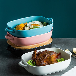 Bandeja para hornear de cerámica mate nórdica LEXI, rectangular, con doble asa, juego de recipientes para hornear en horno para <span class=keywords><strong>pan</strong></span> y pasteles - Product Image 4