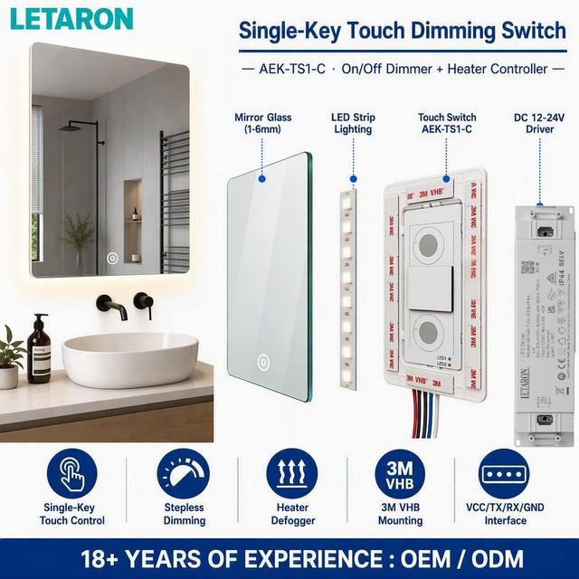 New Design Super Slim Mirror Touch Switch One Key 6.5mm DC12/24V 5000mA Touch Control Dimmer Sensor Touch Para Espejo