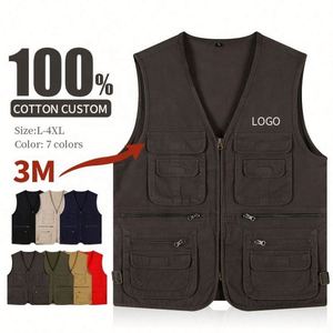 Gilet multi-poches pour homme en coton 100% de qualité supérieure, veste d'extérieur, pêche, photographie, veste sans manches - Product Image 1