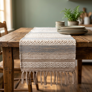 Woven Cotton & Jute Table <b>Runner</b> | Handcrafted Boho Dining Table Decor | Natural Eco-Friendly Home Decoration - Product Image 2