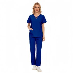 Commercio all'ingrosso della fabbrica Unisex morbido elastico tessuto dentale ospedale medico Scrub uniformi set Top + pantaloni dritti Scrub uniforme - Product Image 2