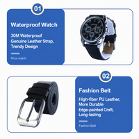 Ensemble cadeau pour homme d'affaires personnalisé, coffret cadeau exquis, ceinture en cuir noir, montre, lunettes de soleil, porte-clés, cadeau pour la fête des pères, anniversaire, cadeau pour le marié