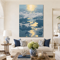 Peinture à l'huile abstraite Coucher de soleil sur la mer, toile artistique, eau bleue, reflets jaunes, technique impasto, taille personnalisée, vente en gros directe de l'usine de peinture