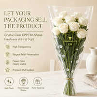 Manchon d'emballage transparent pour bouquet, imprimé en gravure avec logo personnalisé du fabricant, imperméable, transparent, en forme de cône, recouvert de CPP