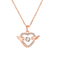 Roosgouden engelenvleugels hart ketting van roestvrij staal met sprankelende dansende zirkonia diamant fladderende hanger voor vrouwen, liefdessieraden