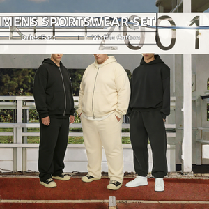 Ensemble jogging et sweat à capuche zippé pour homme grande taille, en coton épais, décontracté, 2 pièces, pour l'automne - Product Image 2