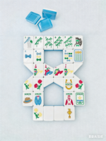 Jeu de tuiles de mahjong américain Derby personnalisé avec logo, en acrylique transparent bleu menthe et roses, à plusieurs couches, de luxe