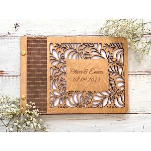Cahier personnalisé découpé au laser couverture en bois bébé douche livre d'or signe de famille mariage bois Album Photo Scrapbook - Product Image 5