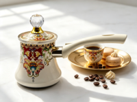 Cafetière turque vintage en émail floral coloré avec couvercle en cristal, poignée résistante à la chaleur, ibrik pour cuisinière, cafetière arabe