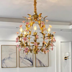 Lustre américain en fer Vintage Pastoral Designer <span class=keywords><strong>Restaurant</strong></span> French Gold Rose Bedroom Lamp with LED Hanging Light - Product Image 3