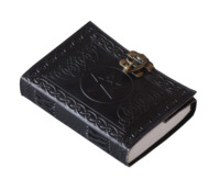 Journal et carnet de croquis en cuir véritable pentagramme noir celtique fait à la main avec serrure en laiton C et pages blanches 120 vierges