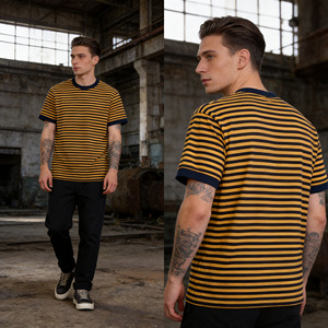 Nuova Collezione Estiva: T-Shirt da Uomo a Righe Breton, Casual, 100% Cotone, Collo Tondo, Vestibilità Comoda, Manica Corta, Fornitore Affidabile - Product Image 6