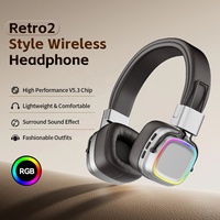 Headset Stereo Sport Nirkabel BT Gaya Retro Amerika Baru Dengan Mic LED, Dapat Dilipat, Bass Berat