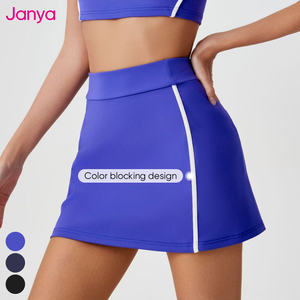 Janya女性用サマースポーツウェアセット通気性女の子クイックドライハイウエストゴルフスカートヨガタンクトップカラーブロッキング2ピースセット - Product Image 5