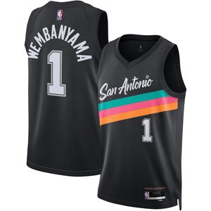 Maillot de basket-ball pour jeunes garçons San Antonio Spurs Victor Wembanyama Black City Edition, col en V, vêtements de basket-ball respirants - Product Image 1