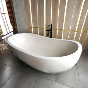 Bañera de Resina de Terrazo Moderna Ovalada Premium Stone Depot, Independiente con Reposabrazos y Desagüe de Esquina para Uso en Hoteles - Product Image 5