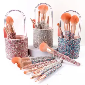 Rose golden Glitter Handle 8pcs Mermaid Blush Foundation Brush Lip Brush Crystal Diamond Makeup brush Sets