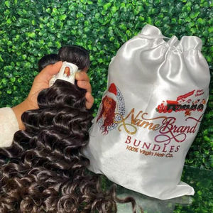 ブランドロゴ入り サテン 巾着袋 シルクヘア用パッケージポーチ ウィッグ収納 ジュエリー保管用 防塵 大型サイズ 格安価格 - Product Image 5