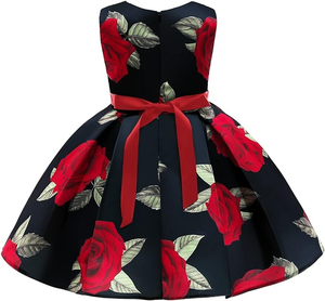 ओम गंध अनुकूलन आस्तीन के बड़े लाल गुलाब मुद्रण बॉल गाउन लड़कियों के कपड़े - Product Image 2