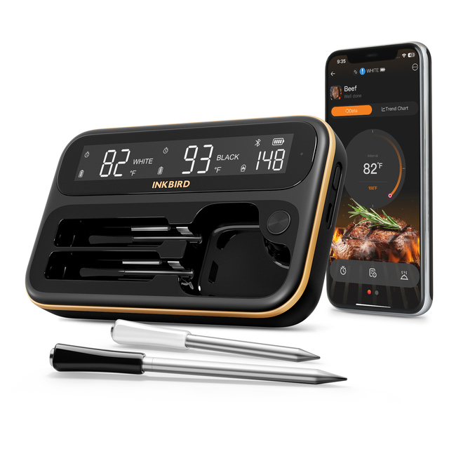 INKBIRD INT-12-BW Dual Mode Wireless BBQ Thermometer Using WiFi 5G 2.4G and Bluetoeth 5.4 Connectivity for Everyday Cooking