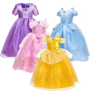 Halloween Christmas Outfits Little Girl Yellow Layered Classic Children Princess Dresses With Accessories GPHC-011