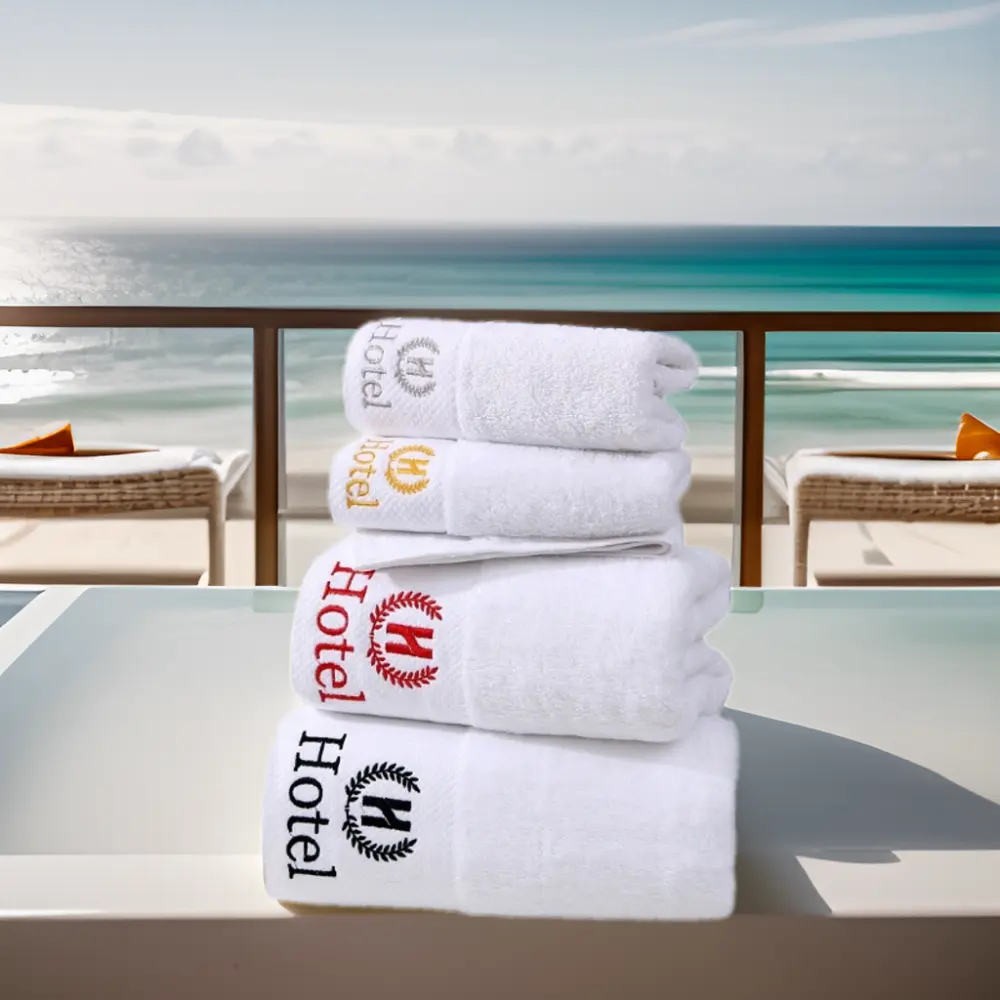 Tekstil ihracatçısı armürlü jakarlı Terry % 100% pamuk banyo keseler 5 yıldızlı otel özel Logo yüz bez havlu