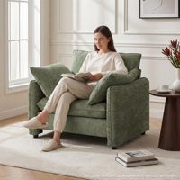 Fauteuil individuel moderne rembourré VANBOW avec dossier ergonomique et 2 coussins pour salon – Chaise d'appoint élégante et surdimensionnée
