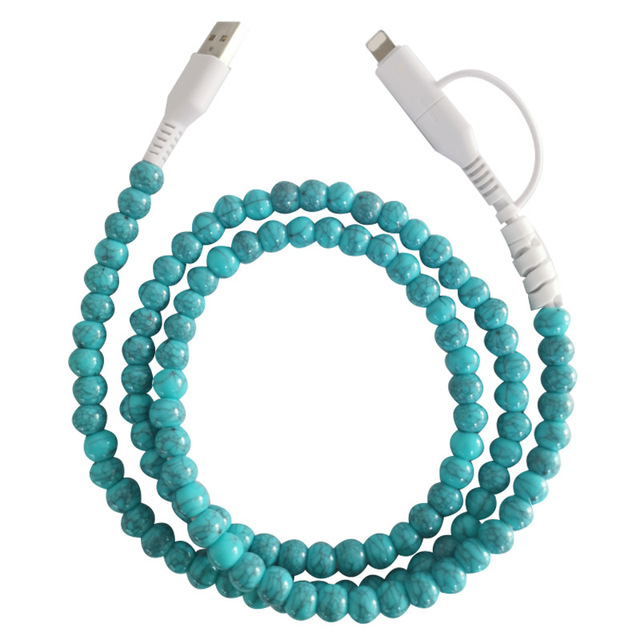 Cell Phone Accessories Teal Turquoise Multifunctional 2 in 1 Beaded USB Charger for Sale