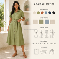 Robes décontractées pour femmes Yegao en lin/coton, mi-longues, à manches courtes, lavables, couleur unie, personnalisables, faible MOQ, vente en gros, été, OEM