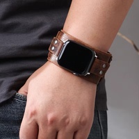 Correa de Reloj de Cuero Genuino Suave de Doble Bucle en Color Marrón Oscuro y Negro para iWatch Ultra 1 2 3 4 5 6 7 8, Correa de Cuero para Apple Watch