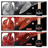 Vernis à ongles gel disco réfléchissant à paillettes rouges et brunes de Noël Deroi, gel UV sans HEMA, sans TPO
