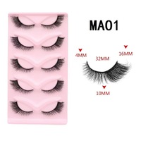 5 paires de faux cils œil de chat style renard, en vison synthétique monobloc, avec tige en plastique et coton, extrémité allongée, naturels, épais et bouclés