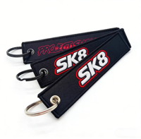 Porte-clés brodé personnalisé en tissu avec logo, double face, style « Flight Tag », vente en gros pour fabricants