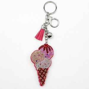 Porte-clés pendentif mini cornet de glace en strass scintillant pour femme, avec pompons mignons, breloque de sac à main - Product Image 1